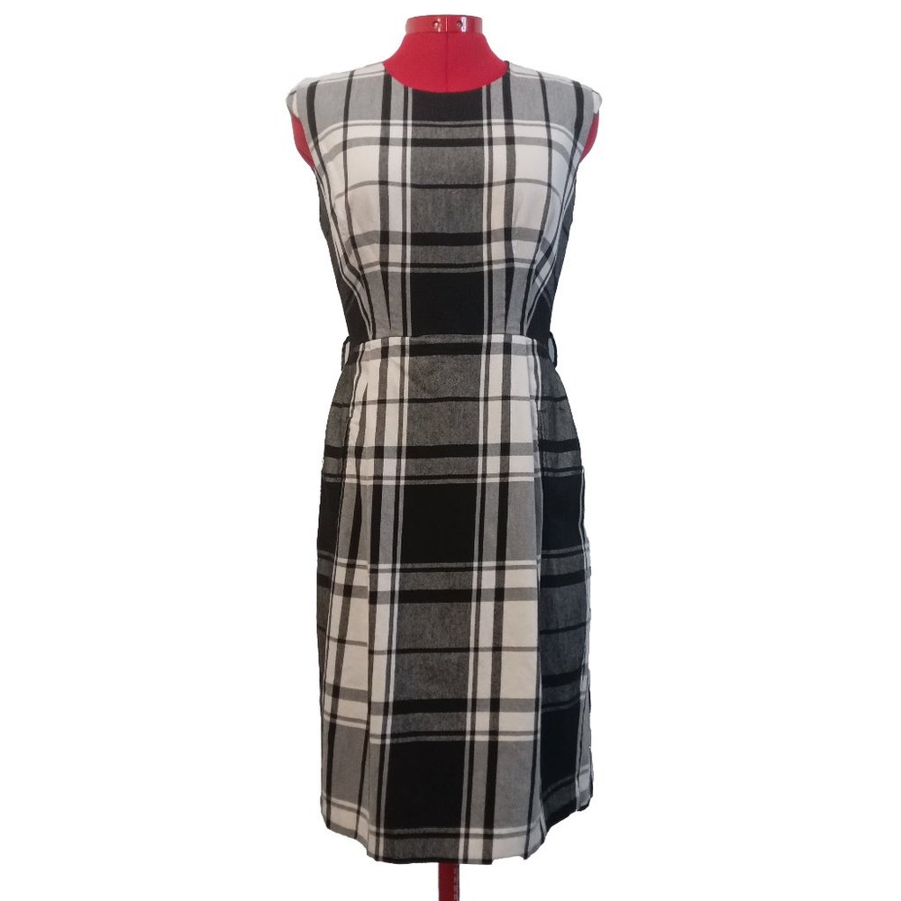 HOBBS London Classic White And Black Plaid Wool Blend Dress Size UK 10